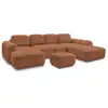 Image de Bobochic canapé panoramique convertible coffre montaigne tissu bouclette avec pouf orange angle gauche MONTAIGNE