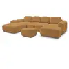 Image de Bobochic canapé panoramique convertible coffre montaigne tissu bouclette avec pouf jaune angle droit MONTAIGNE