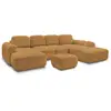 Image de Bobochic canapé panoramique convertible coffre montaigne tissu bouclette avec pouf jaune angle gauche MONTAIGNE