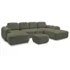 Image de Bobochic canapé panoramique convertible coffre montaigne tissu bouclette avec pouf vert angle gauche MONTAIGNE