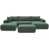 Image de Bobochic canapé panoramique fixe nesty tissu chiné avec pouf vert foncé angle droit NESTY