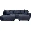 Image de Bobochic canapé d'angle l convertible coffre roxelane tissu bouclette avec pouf bleu foncé angle gauche ROXELANE