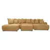 Image de Bobochic canapé panoramique convertible roxelane tissu bouclette avec pouf jaune angle droit ROXELANE