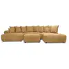 Image de Bobochic canapé panoramique convertible roxelane tissu bouclette avec pouf jaune angle gauche ROXELANE