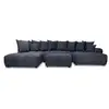 Image de Bobochic canapé panoramique convertible roxelane tissu bouclette avec pouf bleu foncé angle droit ROXELANE