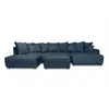 Image de Bobochic canapé panoramique convertible roxelane tissu chiné avec pouf bleu foncé angle droit ROXELANE