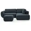 Image de Bobochic canapé angle l convertible coffre denise tissu texturé avec pouf bleu foncé angle droit DENISE