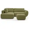 Image de Bobochic canapé angle l convertible coffre denise tissu texturé avec pouf vert angle gauche DENISE