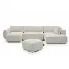 Image de Bobochic canapé panoramique convertible coffre denise tissu texturé avec pouf blanc angle gauche DENISE