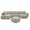 Image de Bobochic canapé panoramique convertible coffre denise tissu texturé avec pouf beige angle droit DENISE