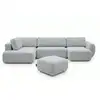 Image de Bobochic canapé panoramique convertible coffre denise tissu texturé avec pouf gris clair angle droit DENISE