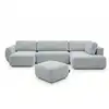 Image de Bobochic canapé panoramique convertible coffre denise tissu texturé avec pouf gris clair angle gauche DENISE