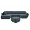 Image de Bobochic canapé panoramique convertible coffre denise tissu texturé avec pouf bleu foncé angle droit DENISE
