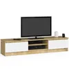 Image de Meuble TV AKORD pour salon Chêne Artisan 160 cm - Portes couleur blanc mat - 2 étagères