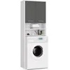 Image de Mueble pour machine à laver Blanche 64 cm 2 portes façade Gris Graphite 4 étagères 64x30x180 cm