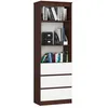 Image de Bibliothèque de bureau AKORD R60 Wengé 60 cm 3 tiroirs façade Blanche 3 étagères 60x35x180 cm
