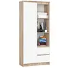 Image de Bibliothèque de bureau akord r11 chêne sonoma 80 cm 1 porte 2 tiroirs façade blanche mat 7 étagères 80x35x180 cm R11 1D 2SZ