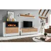 Image de Ensemble Meuble Tv Mural Et Buffet Cheminée Queens - L 290 X P 45 X H 150 Cm - Blanc Et Beige