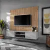 Image de Ensemble Meuble Tv Rayure "xari" 160cm Naturel & Gris Perle