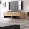 Image de Meuble TV Mural Porte Rabattable 2 Niches L100 cm - Décor bois - 100 cm X 31 cm X 30 cm - DERBY Bois Clair