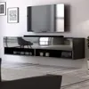 Image de Meuble TV suspendu 1 porte 140x328x31 cm noir - LESLI