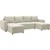 Image de Canapé D'angle Convertible Panoramique Pharell 7 Places - Velours Côtelé Beige - Coffre De Rangement - L297 X P155 X H85