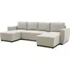 Image de Canapé D'angle Convertible Panoramique Pharell 5/6 Places - Tissu Beige - Coffre De Rangement - L297 X P155 X H85 Cm