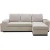 Image de Canapé D'angle Convertible Réversible Valdo 3 À 4 Places - Tissu Beige - Tablette + Usb - Coffre, Pouf - L247xp143xh86cm