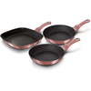 Image de Set De 2 Poêles À Frire 1 Grill Induction 20-24-28cm Aluminium, Antiadhésif Berlinger Haus I-rose Rose