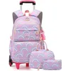 Image de Trousse et Cartable à Roulette Fille Primaire LECOO - Violet - Avec Lunch Box et Trousse - 6 Roues pour Escaliers