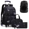 Image de Cartable à roulettes GarconSac à Dos Cartable Étudiants 8 9 10 11 12 13 14 Ans CE2 CM1 2 6EStyle ciel étoilé noir et bleu-4PCS