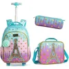 Image de Cartable a Roulette Fille PrimaireLot de 3 Sac à Dos avec roulettestour Eiffel Cartable Roulette Bagages Enfant