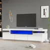 Image de Meuble TV élégant brillant 160x39x42cm - Blanc LED 16 couleurs - 3 tiroirs - Pour téléviseur 70 pouces