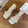 Image de Sandales en cristal transparent pour femme - Confortable - Respirant - Bout carré - Couleur unie - Mode - Beige