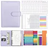Image de Classeur Budget Francais PU Cuir Enveloppe Budget 6 Trous Budget Planner avec Feuilles de budget Étiquettes Autocollantes Violet