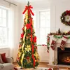 Image de Uten 180cm Sapin De Noël Artificiel Pliable Sapin de Noël Artificiel avec 300 LED 24 Boules De Noël Fleurs Noeud et Ruban