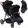 Image de Poussette Double Légère Landau Pliable de Voyage Poussette Tandem Compacte Avec Siéges Réversibles Naissance à 36 Mois