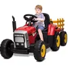 Image de Tracteur électrique 12V pour Enfants avec remorqueVoiture pour Tout-Petits avec télécommandephares à 7 LED Lecteur MP3rouge
