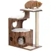 Image de Feandrea arbre à cat, hauteur 86cm, 3 plate-formes et 1 grotte, panneau mdf avec placage de bois, poteau en sisal, imitation fourrure lavable, style vintage, brun rustique et blanc par songmics pct70hw