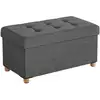 Image de Songmics banc de rangement, tabouret rembourré pliable, 76 x 38 x 40 cm, coffre avec couvercle, pieds en bois massif, volume 65l, capacité de charge 300 kg, gris foncé