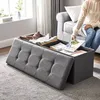Image de SONGMICS Bancs de rangement Coffres de rangement Poufs et repose-pieds Gain de Place Pliable Gris 110 x 38 x 38 cm LSF77K