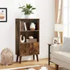 Image de VASAGLE Bibliothèque Rustique Étagère de Rangement à 3 Niveaux avec Portes Style Moderne du Milieu du siècle Brun LBC09BX