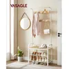 Image de VASAGLE Meuble d’entrée avec Étagère à Chaussures à 3 Niveaux Vestiaire Porte-Manteau Industriel 72 x 337 x 183 cm Blanc HSR40W