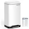 Image de Songmics poubelle de cuisine, 30l, poubelle en acier avec pédale, couvercle et seau intérieur, fermeture en douceur, blanc