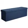 Image de Banc de rangement, coffre avec couvercle, grand pouf pliable, chambre, entrée, gain d'espace,rembourrage, bleu foncé