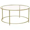 Image de Vasagle table basse ronde, plateau en verre trempé, armature métallique dorée, table de salon, bout de canapé, décoratif, doré lgt21g