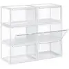 Image de Songmics boîtes à chaussures, lot de 6, coffre de rangement, empilable, avec porte, en plastique, pointure jusqu’à 46, 36 x 28 x 22 cm, transparent lsp06cw