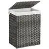 Image de Songmics panier à linge de 90l, tissé à la main, corbeille à vêtements en rotin synthétique, avec couvercle et poignées, pliable, sac intérieur amovible, gris lcb51wg