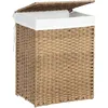 Image de SONGMICS Panier de Rangement Corbeille Linge Sale 90L avec Couvercle Pliable Sac en Tissu Amovibles et Poignées Couleur Boisée