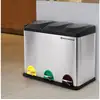 Image de Songmics poubelle de cuisine, poubelle de tri à 3 compartiments, 45l, avec seaux intérieurs, poubelle en acier inoxydable, 3 x 15l, argent et noir ltb45l